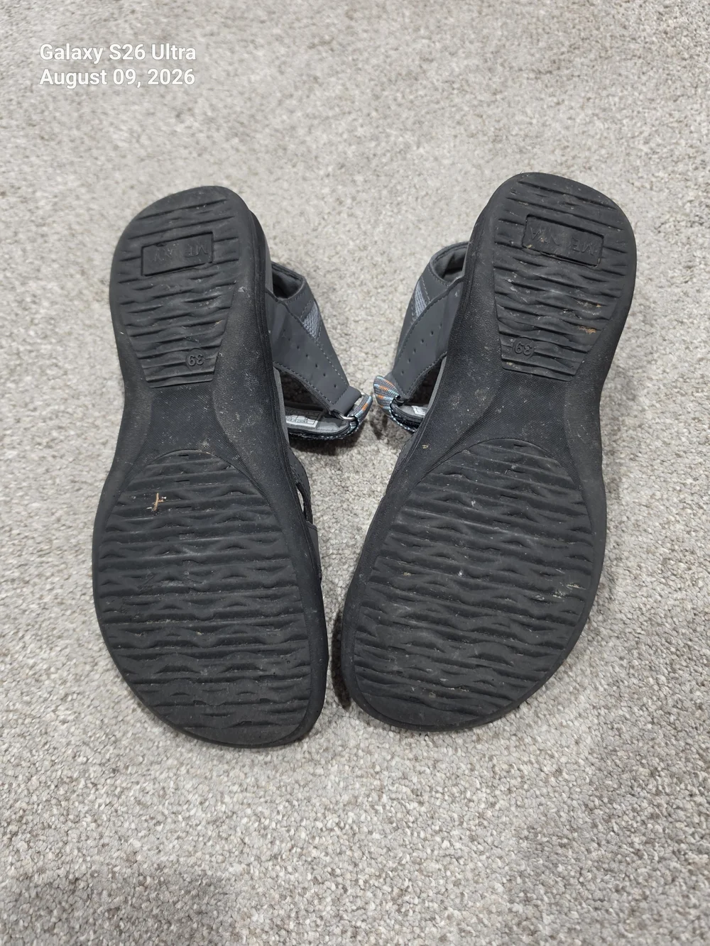 Womens Grey Outdoor Sandals with Striped Webbing